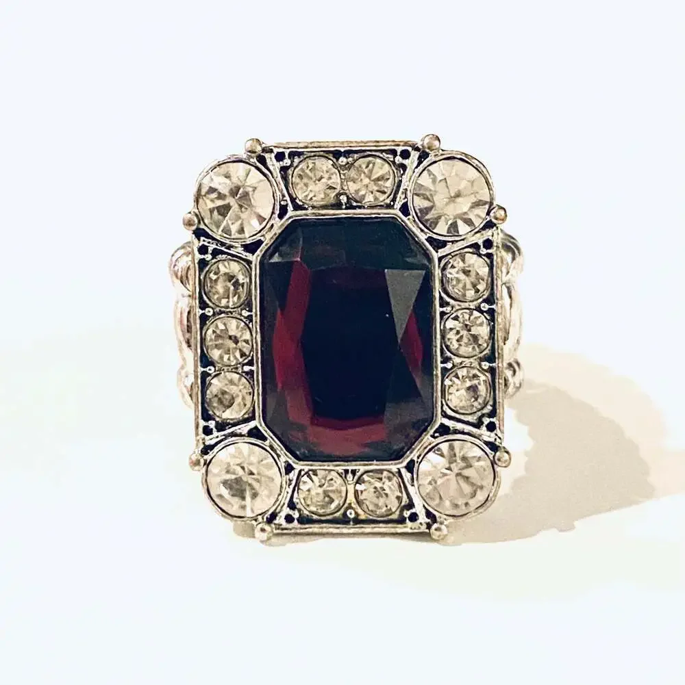 Silver Stretch Ring with Red Stone